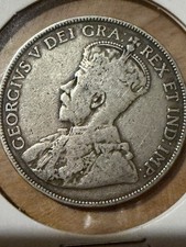 1913 CANADA UK King George V 92.5% Sterling SILVER 50 CENTS Coin