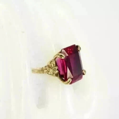 4Ct Emerald Cut Lab Created Ruby Solitaire Women's Ring 14k Yellow Gold Plated