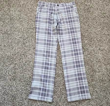 Sub 70 Golf Pants Mens 34x34 Grey Plaid Performance Flat Front Flap Pockets Loud