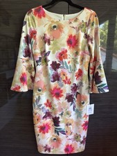 Calvin Klein Women s Floral Sheath Dress Size 6 Bell Sleeve Career Cocktail NWT