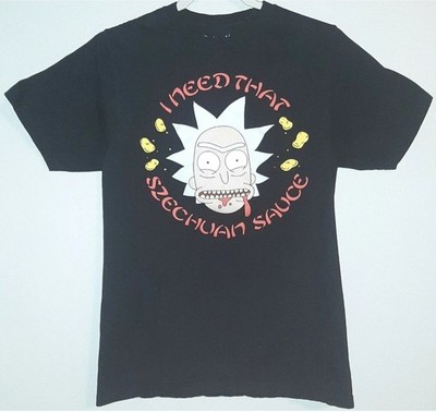 RICK & MORTY Adult Swim I NEED SZECHUAN SAUCE Black T-Shirt Men's Size S