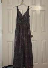 Purple glittery prom dress with floral design on upper top sides, HAS POCKETS!!
