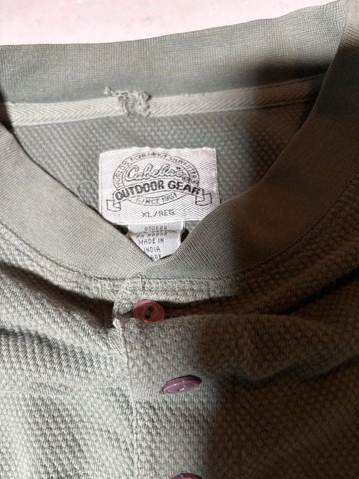 Vintage Cabelas Outdoor Gear Men’s XL Green 1/4 Button Thermal Long Sleeve Shirt - Image 2 of 4
