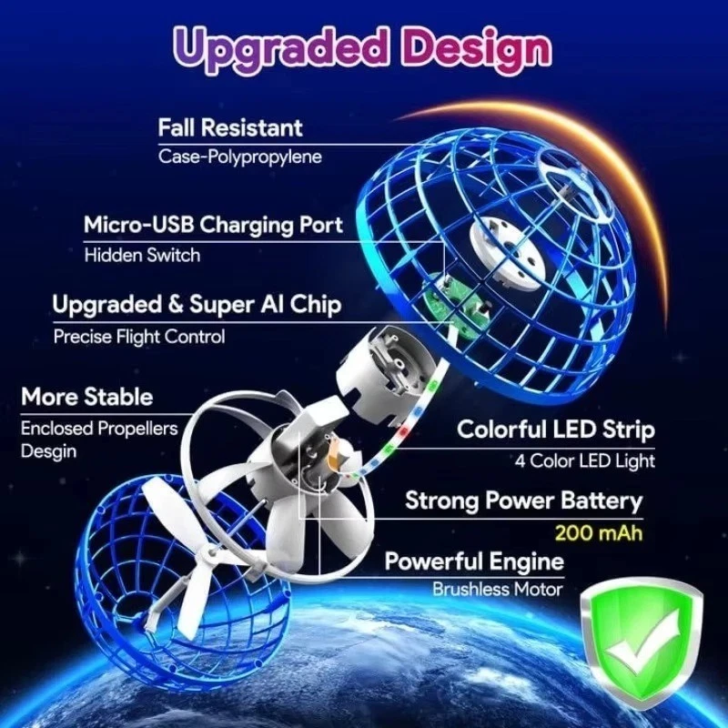 New Pro Flying Ball Space Orb Magic Mini Drone UFO Boomerang Spinner Toy Gift UK - Image 4 of 4