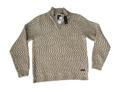 L NWT 79 BUFFALO David Bitton men  s 1/4 zip sweater pullover brown New