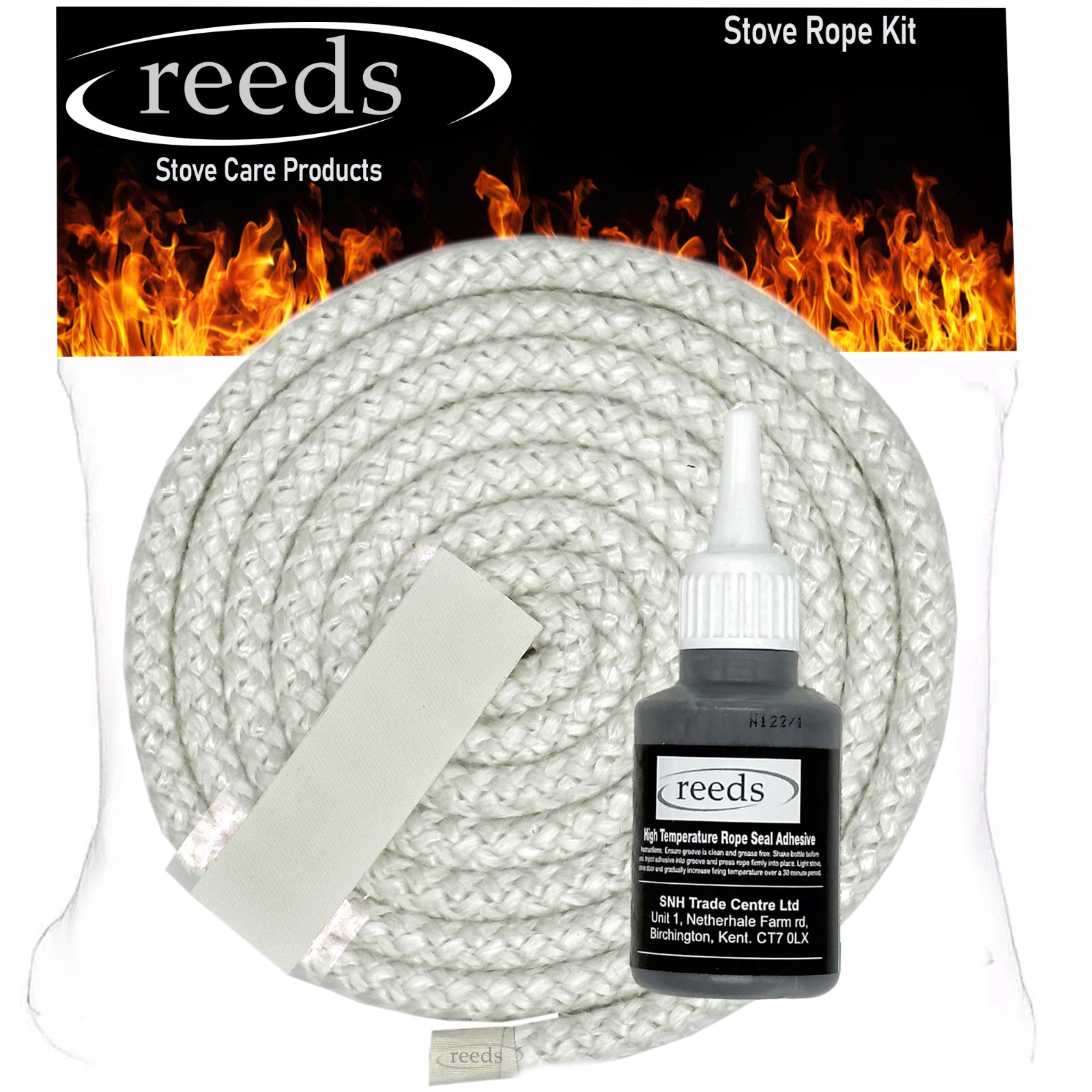 12mm Stove Rope 2 Metre With Reeds Glue 50ml ( Medium Density)