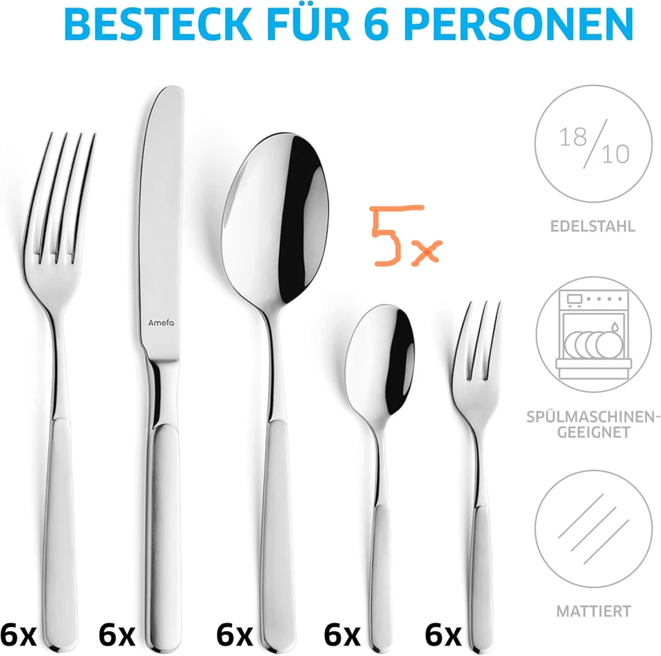 Set di posate Amefa Satina 30 pezzi in acciaio inox 18/10 - Immagine 3 di 4