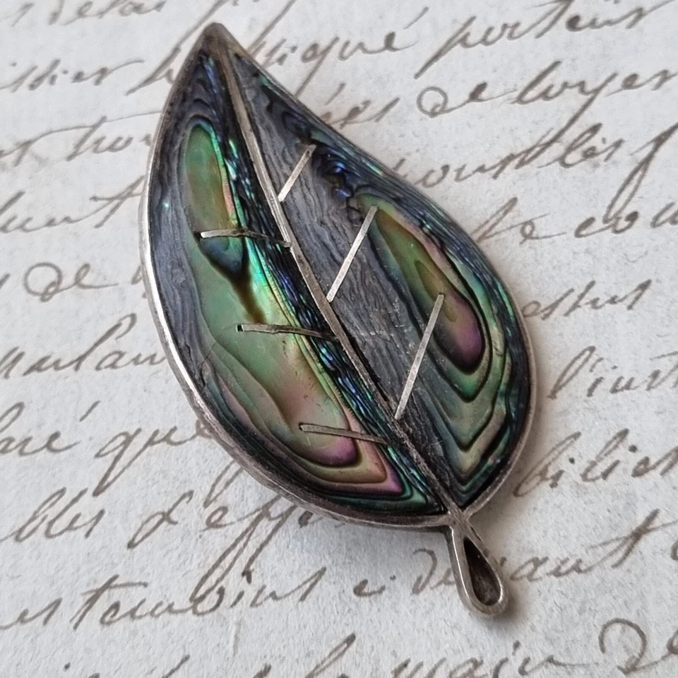 Broche Firmado MÉXICO Plata Macizo Nácar Madre de Perla Plata Esterlina Broche - Imagen 3 de 4