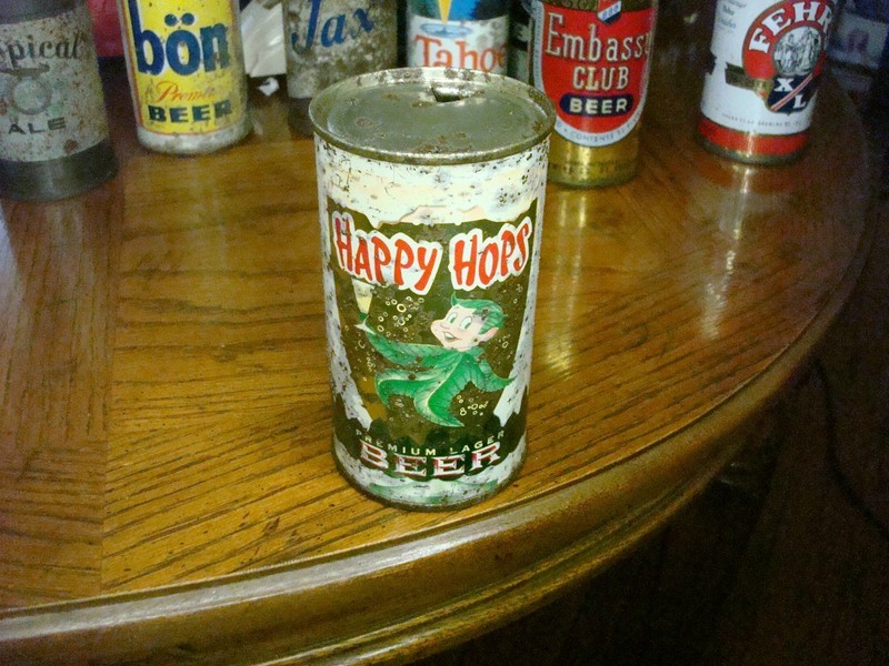 RARE HAPPY HOPS PREMIUM LAGER BEER FLAT TOP BEER CAN GRACE BROS SANTA ROSA CA