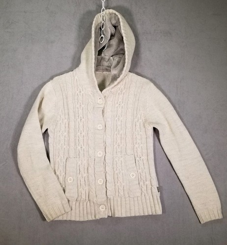 The North Face Womens Size M Wool Cardigan Sweater Button Front Fur Lined Hood - Picture 1 of 14