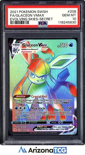 Pokemon 2021 Glaceon VMAX 208/203 Rainbow SR Evolving Skies GEM MINT PSA 10