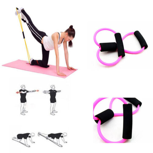 Rosa Fitness Esercizio Yoga 8 Forme Tubo Tirare Corda Resistenza Strumento Palestra Fasce - Foto 1 di 9
