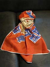 Japan Vintage Satin Scarf Abstract Gold Reds N Blue 12x43  