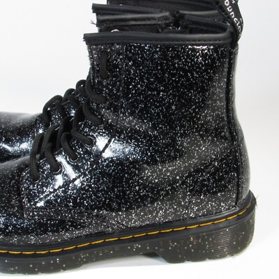 Martens Boots Kids 1460 J Cosmic Glitter Side Zip Combat Black Girls  Zip