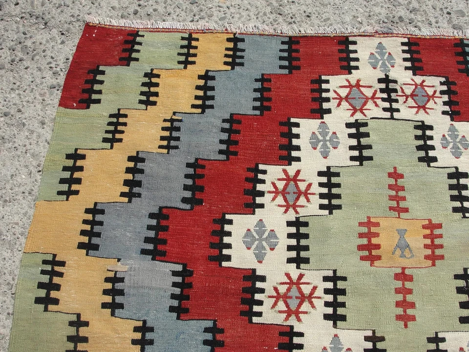 Rustic Area Rugs for Living Room – Handmade Bohemian Embroided Wool Kilim rugs - Image 2 of 4