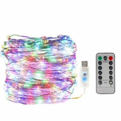 USB Twinkle LED String Fairy Lights 20M 66' 200LED Silver Wire W/Remote Crafts