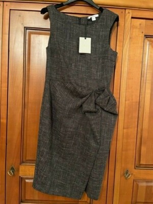 BNWT Grey MARELLA Fitted Pencil Dress Decorative Bow Draping UK Size 10