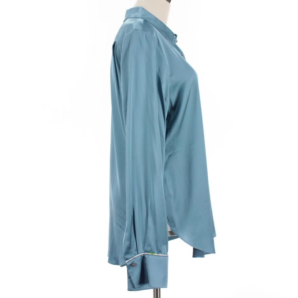 Top Robert Graham Nuevo con Etiquetas Gabriela Abotonado Talla L en Acero Azul Mezcla Seda Foto 3 de 4