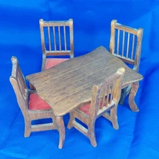 Concord Wooden Dining Room Table 4 Chairs Dollhouse Mahogany  1" to 1' Scale