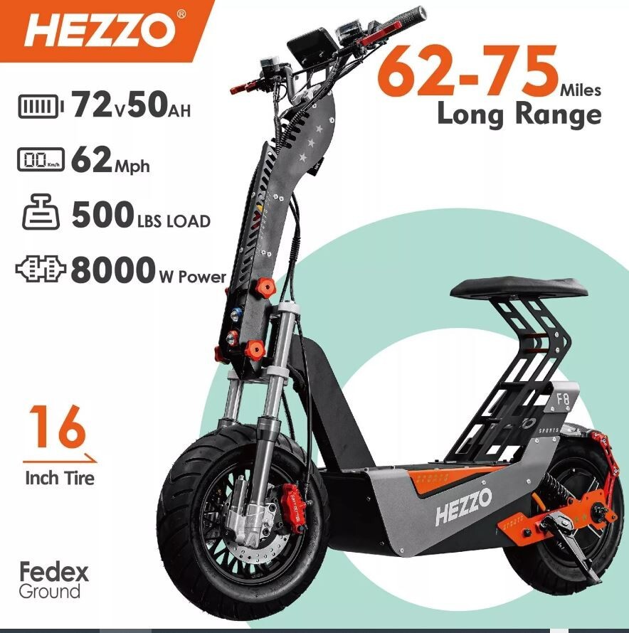 HEZZO F8 8000W Electric Scooter Off Road 62MPH Foldable Adults 72V