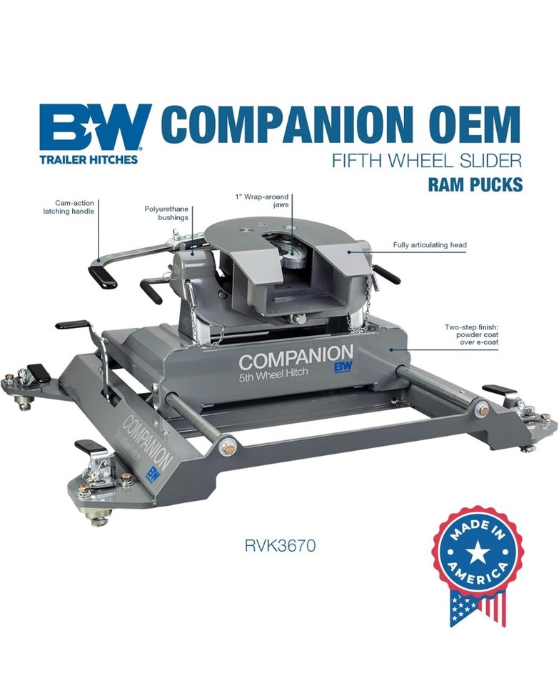B&W Companion RVK3670 Slider 5th Wheel Hitch 20,000 20132022 Ram 2500