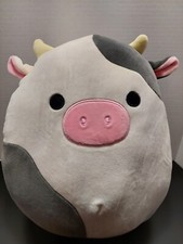Kellytoy Squishmallow 12" Connor The Cow Soft Ivory Gray Plush NWT