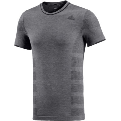 Adidas Herren T-Shirt Merino Wolle Prime Knit Sport Strick Laufshirt dunkelgrau