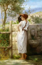 Oil painting beauty young girl in landscape At-the-Well-Hendryk-Siemiradzki-art
