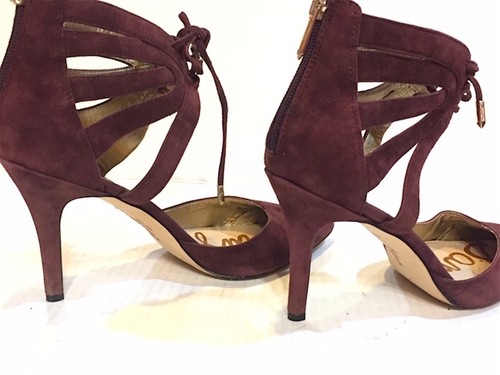 SAM EDELMAN WINE "ZACHARY", CUT OUT, ANKLE CUFF SUEDE STILETTO PUMPS ,8M SEXY - Picture 7 of 11