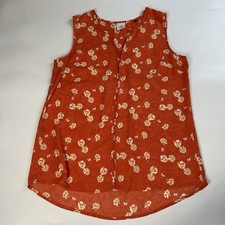 CAbi Tank Top Womens Medium Orange Floral Print Sleeveless V Neck Pullover
