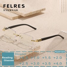 Anti Blue Light Square Rimless Reading Glasses Men Clear Lens Presbyopic Glasses