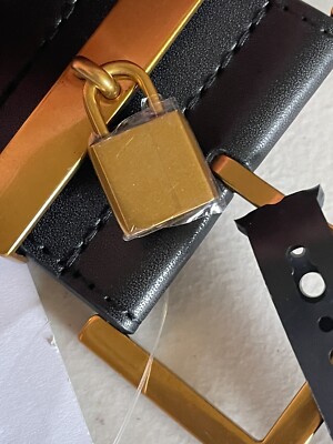KURT GEIGER LONDON STRETCH LEATHER BELT LOCK BUCKLE IN BLACK  display picture 2
