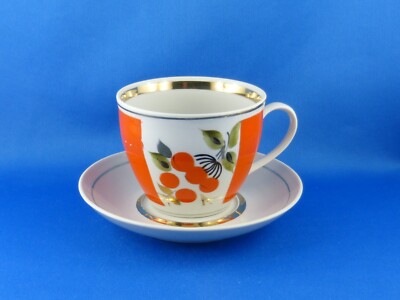 Vintage Porzellan Tasse Kaffeetasse Gedeck Polonne Rowan Zweig UdSSR Handgemalt