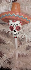 KURT ADLER 3.5"-HALLOWEEN DIA DE MUERTOS SKULL RESIN ORNAMENT-ORANGE-NEW