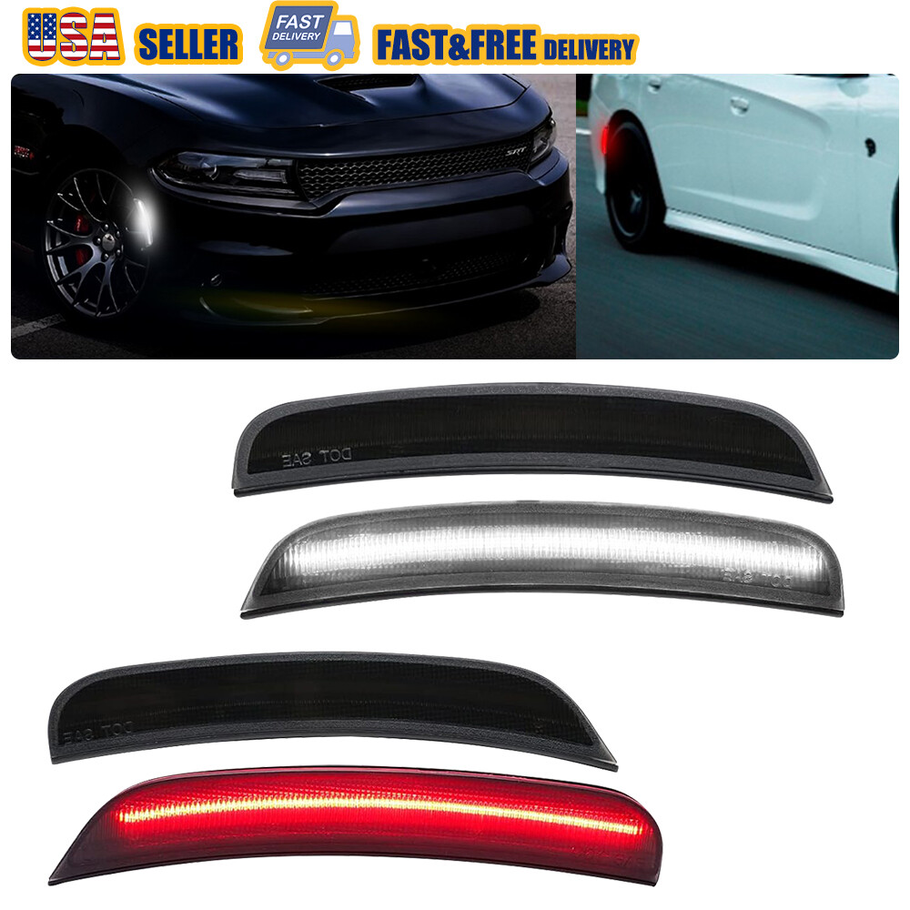 2015-2022 Dodge Charger Smoked White & Red LED Side Marker Lights - Front & Rear