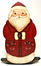 Vintage Folk Art Hand Painted Flat Wooden Free Standing Santa Claus 13.5" Tall