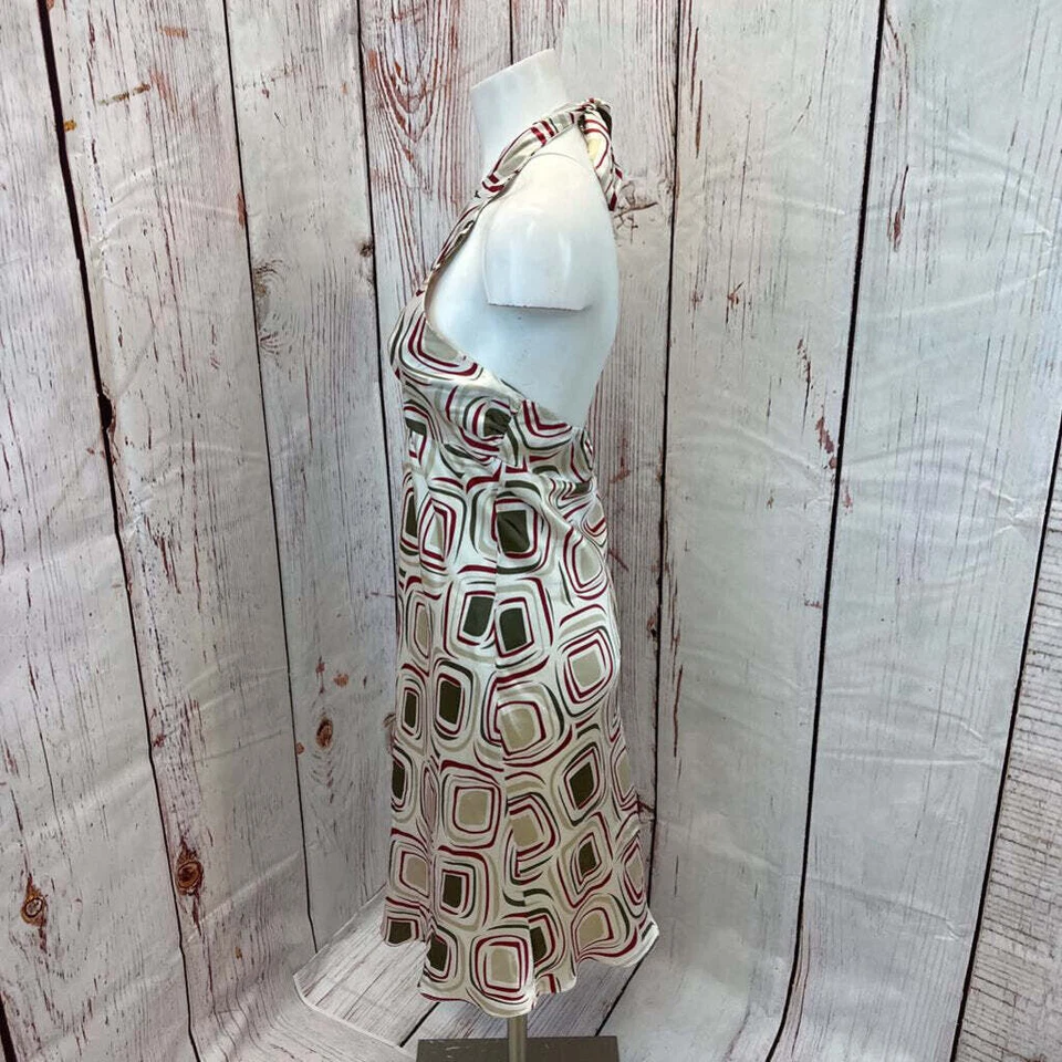 VESTIDO HALTER POLECI ROJO TOSTADO TOPO MULTI PATRÓN SEDA TALLA 6 TCC Foto 2 de 4