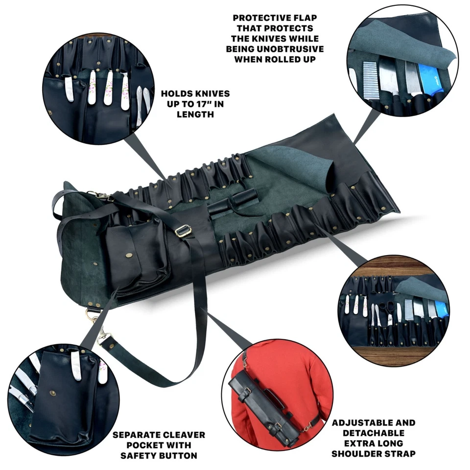 Personalized Leather Knife Roll for Chef,  Knife Storage Roll, Gift for Chef - Image 3 of 4