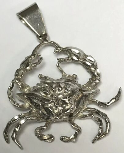 Details about   925 Sterling Silver King Crab Cancer Sealife Pendant with Aqua Crystal Stones