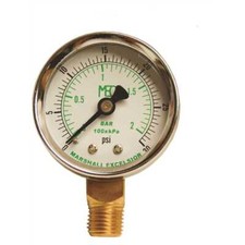 Dial Dry Pressure Gauge 0-30 psi, Brass Bottom Mount 1/4 in. MNPT, 2 in. Steel C