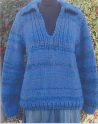 Muench Yarns Knitting Pattern 228 Big Baby Split Neck Pullover w/ Collar -Adult