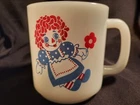 Vintage Raggedy Ann And Andy Glasbake Milk Glass Cup/Mug Coffee
