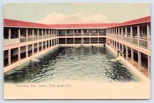 Palm Beach Florida Casino Swimming Pool Hand colored Rotograph c1900 FL Postcard