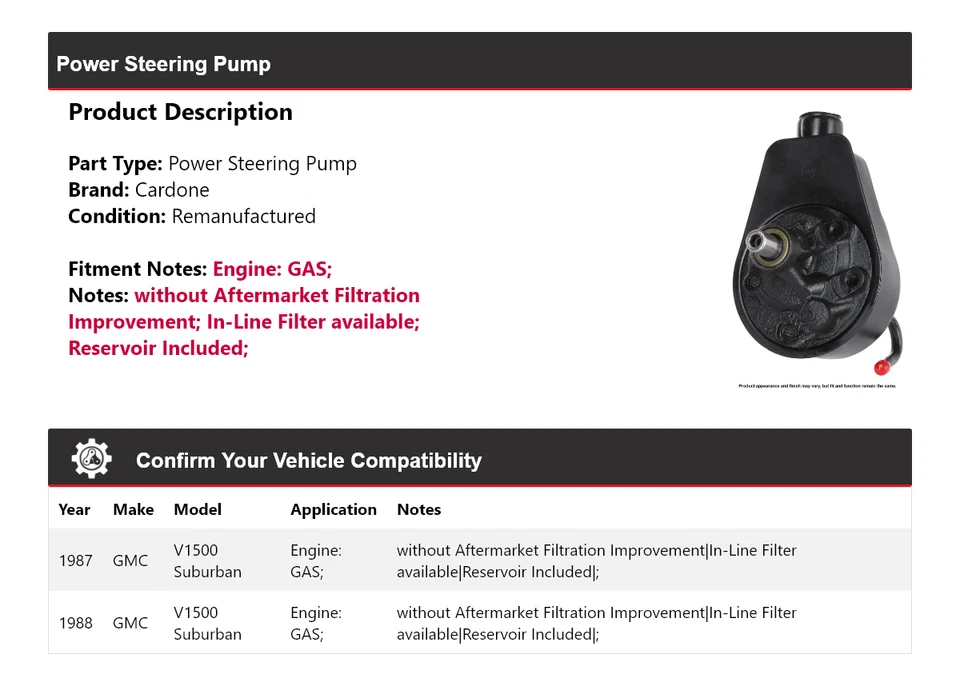 Для 1987-1988 GMC V1500 пригородный газовый насос гидроусилителя руля кардон - Изображение 2 из 4