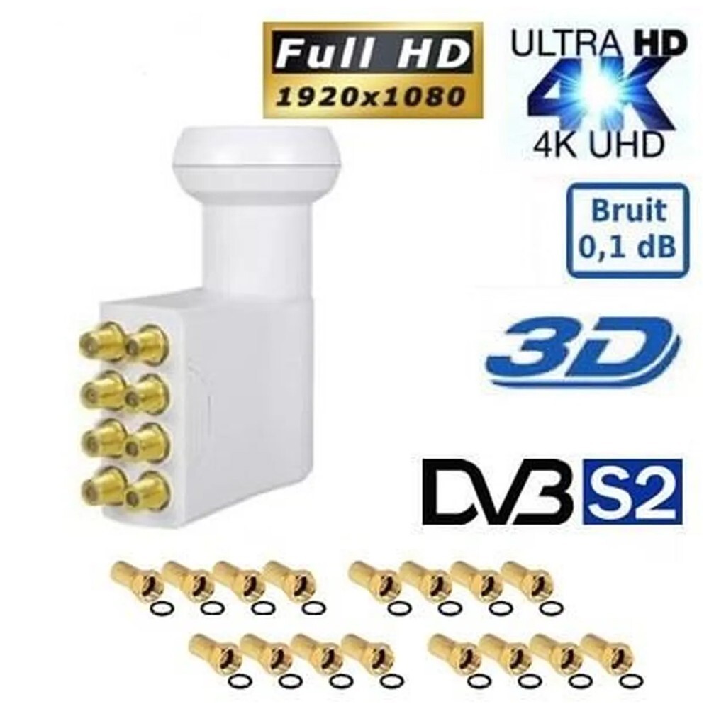 LNB Octo PL-8 avec tête parabole 8 sorties pour réception satellite Full HD