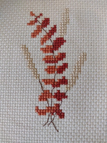 Vintage Finished Cross Stitch Set Of 3 Unframed Dried Fall Plants And Crock - Picture 8 of 11