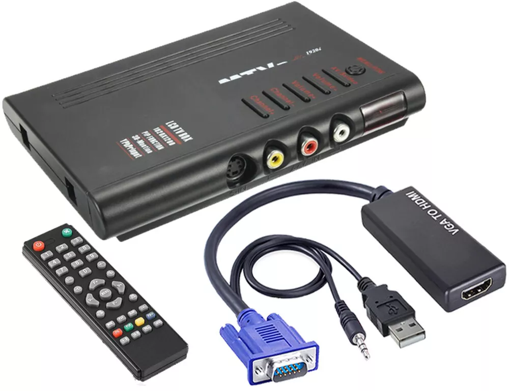 NTSC PAL RF Coax Cable TV Tuner To HD DVI VGA Converter 720p 1080p