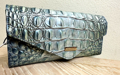 BRAHMIN HAVEN OMBRE VERONICA PEARL MINT GREEN & BLUE LEATHER ENVELOPE WALLET