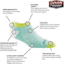 USA DARN TOUGH 1052 Aqua COOLMAX WOMENS RUN No Show Tab Ultra Light Socks S M L