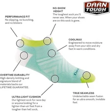 USA DARN TOUGH 1052 Aqua COOLMAX WOMENS RUN No Show Tab Ultra Light Socks S M L